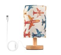 QJRGUY Compact Table Lamp with Solid Wood Base, USB Port, and Linen Shade - Elegant Gift Option