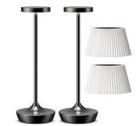 QJRGUY Cordless, Portable, Waterproof LED Desk Lamp, Rechargeable, 3-Color Stepless Dimming, Dining Bedroom, Camping Suitable for Living Room, Dormitory, Office,(2X Black+Shade)