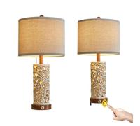 QJRGUY Dimmable Touch-Control Table Lamp with Night Light Bedroom, and Farmhouse Style, Included Suitable for Living Room, Dormitory, Office,(Brown -2 Pack)