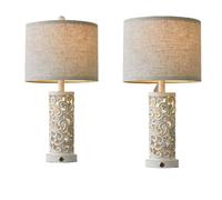 QJRGUY Dimmable Touch-Control Table Lamp with Night Light Bedroom, and Farmhouse Style, Included Suitable for Living Room, Dormitory, Office,(White -2 Pack)