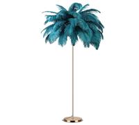 QJRGUY Fluffy Ostrich Feather Floor Lamp with Gold Body, Three Color Temperatures, Bedroom and Living Room Suitable for Gift Giving (Blue)