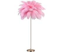 QJRGUY Fluffy Ostrich Feather Floor Lamp with Gold Body, Three Color Temperatures, Bedroom and Living Room Suitable for Gift Giving (Blue)