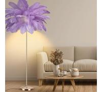 QJRGUY Fluffy Ostrich Feather Floor Lamp with Gold Body, Three Color Temperatures, Bedroom and Living Room Suitable for Gift Giving (Blue)