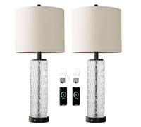 QJRGUY Glass Table Lamp with USB Charging - Blue, Black, Gold (2-Pack)