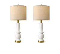 QJRGUY Handcrafted Ceramic Tall Table Lamp with Linen Shade - Living Room and Bedroom Lighting Set
