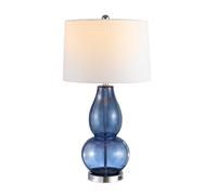 QJRGUY Inch Blue Glass Double Gourd Table Lamp LED Bedroom Office Desk Nightstand, Pack Suitable for Living Room, Dormitory, Office,(Blue - with USB)
