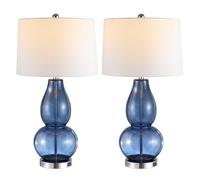 QJRGUY Inch Blue Glass Double Gourd Table Lamp with LED Bedroom Office Desk Nightstand, Pack Suitable for Living Room, Dormitory, Office,(Blue Set of 2)