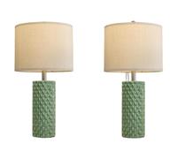 QJRGUY Inch Ceramic Tall Set of 2 Coffee Table Bedside Bedroom Nightstand Lamp Suitable for Living Room, Dormitory, Office,(Green)