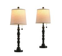 QJRGUY Inch Farmhouse Table Lamp Set of 2 with Fabric Shade Bedside Reading Bedroom Night Light Suitable for Living Room, Dormitory, Office,(Black)