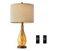 QJRGUY Inch Vintage Farmhouse Lamp Set of 2 with USB A+C Rattan Glass Bedside Table Night Light Bedroom Suitable for Living Room, Dormitory, Office,(Amber)