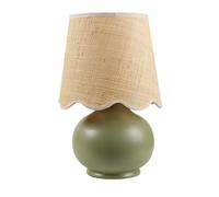 QJRGUY Minimalist Table Lamp with Ceramic Body and Linen Lampshade, Bedroom, Or Office Nightstand Suitable for Living Room, Dormitory, Office,(Green/Beige)