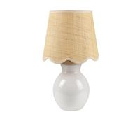 QJRGUY Minimalist Table Lamp with Ceramic Body and Linen Lampshade, Bedroom, Or Office Nightstand Suitable for Living Room, Dormitory, Office,(White)