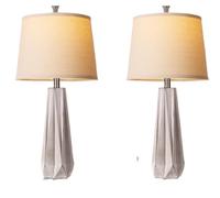 QJRGUY Resin Table Lamp Set of Three Colored Temperatures with Linen Shade, Suitable for Living Room, Office and Bedroom Decor (Wood Grain Color)