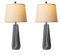 QJRGUY Resin Table Lamp Set of Three Colored Temperatures with Linen Shade, Suitable for Living Room, Office and Bedroom Decor (Wood Grain Color)