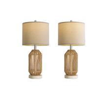 QJRGUY Retro Farmhouse Hemp Rope Lamp with Linen Shade, Suitable for Living Room, Bedroom & Office (Brown)