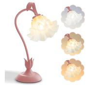 QJRGUY Retro Flower LED Table Lamp, 3 Color Modes, Bedroom Lighting Home Decoration Suitable for Living Room, Dormitory, Office,(Pink)