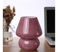 QJRGUY Retro Style Mushroom Glass Bedside Lamp - White Stripe with LED, Compact and Elegant for Home Decor