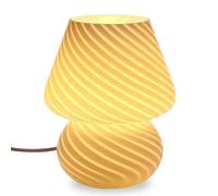 QJRGUY Retro Style Mushroom Glass Bedside Lamp - White Stripe with LED, Compact and Elegant for Home Decor