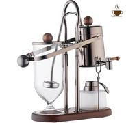 QJRGUY Retro Vintage Siphon Coffee Brewer, 450ML Cup Syphon Maker with U Handles and Wood Base, 304 Stainless Steel Filter High Borosilicate Heat-Resistant Glass for or Tea