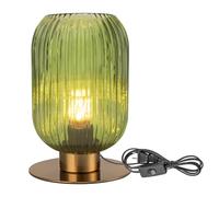 QJRGUY Ribbed Glass Globe Table Lamp with Vintage Brass Base Bedroom, and Office Decoration Suitable for Living Room, Dormitory, Office,(Green)