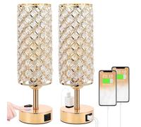 QJRGUY (Set of 2), 3-Way Dimmable Touch Lamp with Crystal Lampshade Bedroom, Home Office Suitable for Living Room, Dormitory, Office,(Gold)