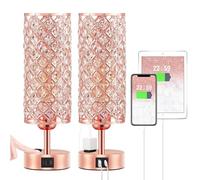 QJRGUY (Set of 2), 3-Way Dimmable Touch Lamp with Crystal Lampshade Bedroom, Home Office Suitable for Living Room, Dormitory, Office,(Rose Gold)
