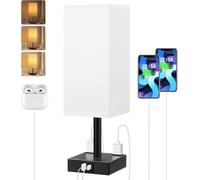 QJRGUY Touch Bedside Table Lamp, Dimmable, with Charging Port and Power Socket, Bedroom White Black Suitable for Living Room, Dormitory, Office,