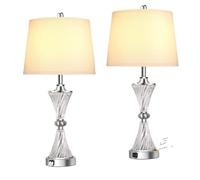 QJRGUY Touch-Control Glass Table Lamp with USB Charging Port, A19 Included - Versatile and Comfortable Lighting for Bedroom, Office & Living Room (Gold)