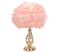 QJRGUY Unique Feather Table Lamp, Golden Spiral Cage Base, Three-Color Temperature Light, Very Bedroom Bedside Suitable for Living Room, Dormitory, Office,(Pink)