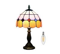 QJRGUY Vintage Art Table Lamp with Stained Glass Shade - Compact, Comfortable Lighting for Various Spaces