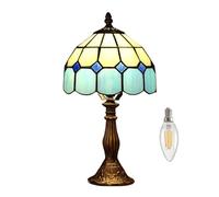 QJRGUY Vintage Art Table Lamp with Stained Glass Shade - Compact, Comfortable Lighting for Various Spaces