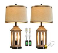 QJRGUY Vintage Farmhouse Touch Table Lamp with USB C+A Ports, 3-Way Dimmable Bedroom Nightstand Suitable for Living Room, Dormitory, Office,(Wood - Set of Two)