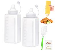 qjuwhua 2 botellas de plástico para apretar con boquillas, 800 ml, botella cuadrada para condimentos con etiqueta y cepillo para salsas, ketchup, dispensador de ensalada de aceite de oliva