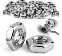 qjuwhua 60 tuercas M4 hexagonales DIN 439 de acero inoxidable A2 V2A, tuercas planas hexagonales, ranura hexagonal, forma baja, para tornillos, arandelas, barras roscadas, madera y fabricación de
