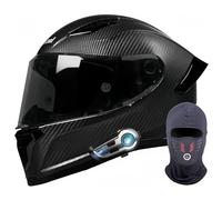QJWMatic Casco de Motocicleta con Casco abatible Bluetooth Casco de Fibra de Carbono con Doble Visera Casco Integral para Adultos Mujeres Hombres A,L57-58CM