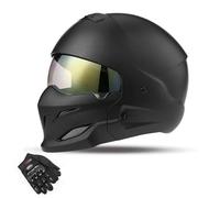QJWMatic Casco De Motocicleta con Personalidad, Casco Desmontable para Barbilla, Hombres Y Mujeres, Combinación Retro De Street Fighter, Cascos Four Seasons con Guantes, Certificado ECE A,L55-56CM
