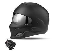 QJWMatic Casco De Motocicleta con Personalidad, Casco Desmontable para Barbilla, Hombres Y Mujeres, Combinación Retro De Street Fighter, Cascos Four Seasons con Guantes, Certificado ECE F,L55-56CM