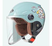 QJWMatic Casco de Motocicleta para niños, Medio Casco con Visera Solar, Casco de ciclomotor para niños y niñas, Casco Jet homologado ECE para niños de 4 a 12 años D,53-58CM