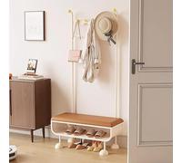 QJWMatic Perchero 3 en 1 de Entrada, Organizador de Pasillo de Metal Independiente con Ganchos, Elegante Banco Zapatero para el recibidor o la Entrada C,80CM