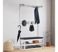 QJWMatic Perchero metálico, Perchero de Estilo Industrial con Banco, Perchero Independiente para Entrada o Dormitorio, Estante Multifuncional A,60CM