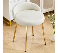 QKBMFK Taburete De Tocador con Patas De Metal Dorado, Taburete Moderno Redondo De Maquillaje, Stool De Maquillaje De Piel, Stool De Tocador con Respaldo Curvado para Comedor