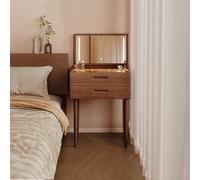 QKBMFK Tocador de Maquillaje con Espejo LED de 3 Tonos, 2 cajones, Superficie de Cristal, Escritorio Tocador Moderno para Dormitorio, Fácil de Montar, Mesa de Tocador A,60cm