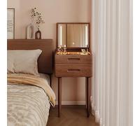 QKBMFK Tocador de Maquillaje con Espejo LED de 3 Tonos, 2 cajones, Superficie de Cristal, Escritorio Tocador Moderno para Dormitorio, Fácil de Montar, Mesa de Tocador A,40cm