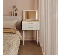 QKBMFK Tocador de Maquillaje con Espejo LED de 3 Tonos, 2 cajones, Superficie de Cristal, Escritorio Tocador Moderno para Dormitorio, Fácil de Montar, Mesa de Tocador B,50cm