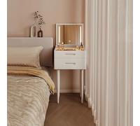 QKBMFK Tocador de Maquillaje con Espejo LED de 3 Tonos, 2 cajones, Superficie de Cristal, Escritorio Tocador Moderno para Dormitorio, Fácil de Montar, Mesa de Tocador B,40cm