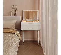 QKBMFK Tocador de Maquillaje con Espejo LED de 3 Tonos, 2 cajones, Superficie de Cristal, Escritorio Tocador Moderno para Dormitorio, Fácil de Montar, Mesa de Tocador B,60cm