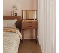 QKBMFK Tocador de Maquillaje con Espejo LED de 3 Tonos, 2 cajones, Superficie de Cristal, Escritorio Tocador Moderno para Dormitorio, Fácil de Montar, Mesa de Tocador A,50cm