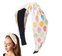 Qkbuza Diadema Feliz Pascua, Diademas de Pascua para niñas | Diadema ancha con nudo | Accesorios para el cabello con diadema de huevo de conejito impreso para mujeres, decoración de Pascua