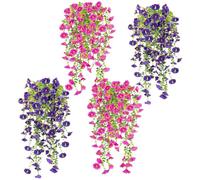 Qkbuza Flores artificiales para exteriores | Flores artificiales resistentes a los rayos UV para exteriores | Ramo realista de seda petunias resistente a la intemperie sin decoloración 4 piezas para