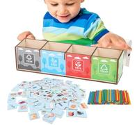 Qkbuza Juguetes para Clasificar Residuos,Juego Didáctico Temprano para Reciclaje | Tarjetas De Reconocimiento De Basura con Set De Actividades Infantiles Y Herramienta Multifuncional